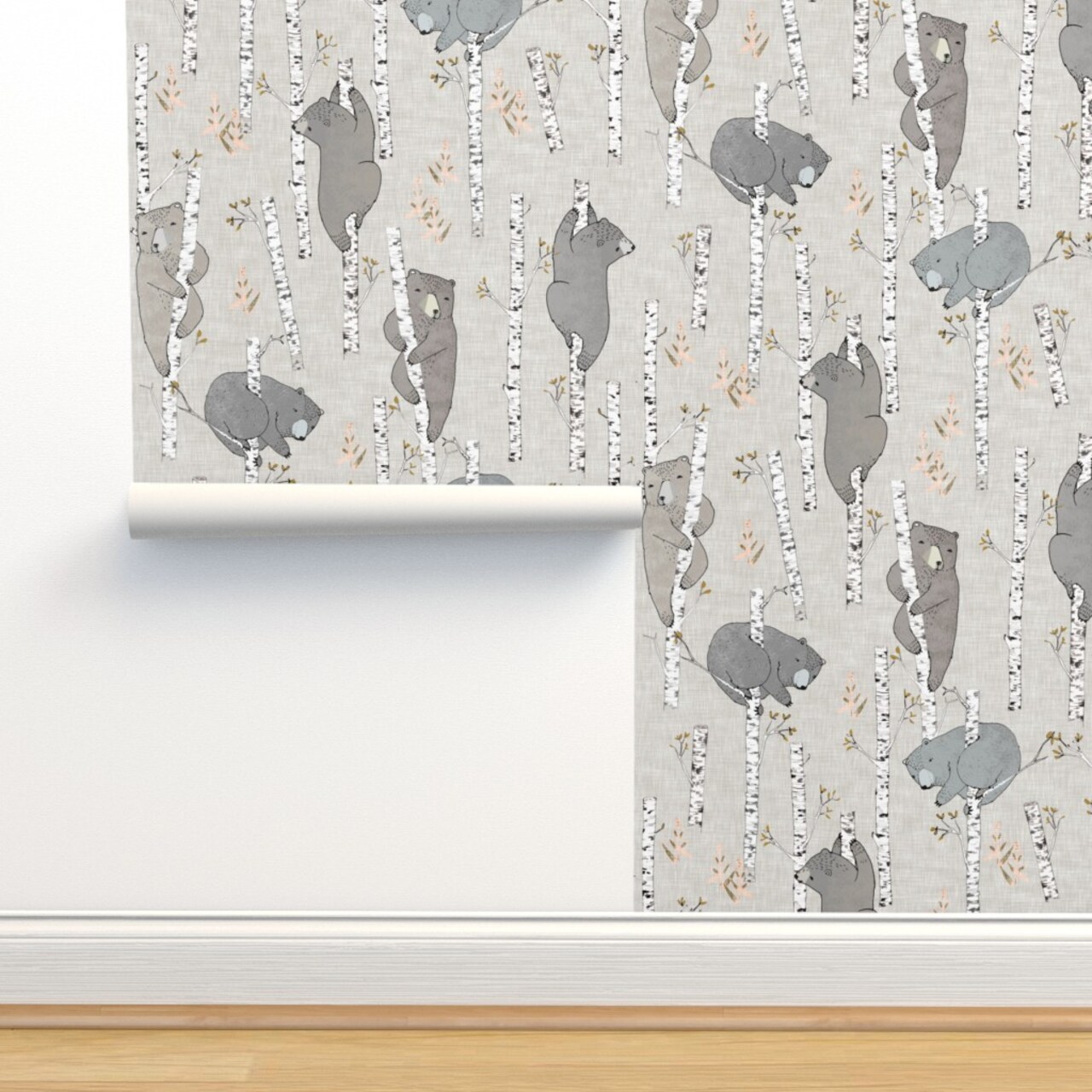 Baby Bear Woodland Forest Neutral Earth Tone Whimsical Bears Custom Removable Wallpaper by Spoonflower Peel & Stick Wallpaper 2FT Wide